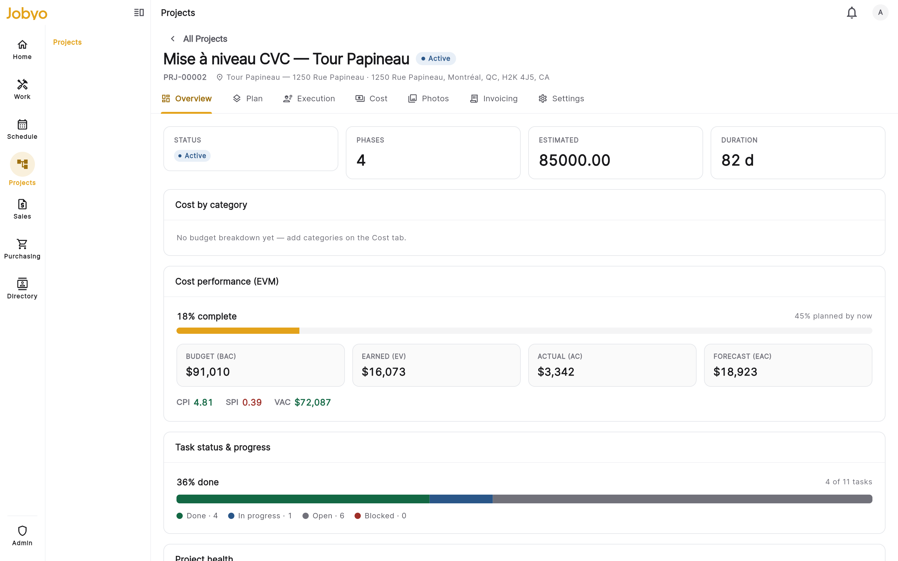Jobyo AI invoice capture — a supplier bill drafted and allocated to a job